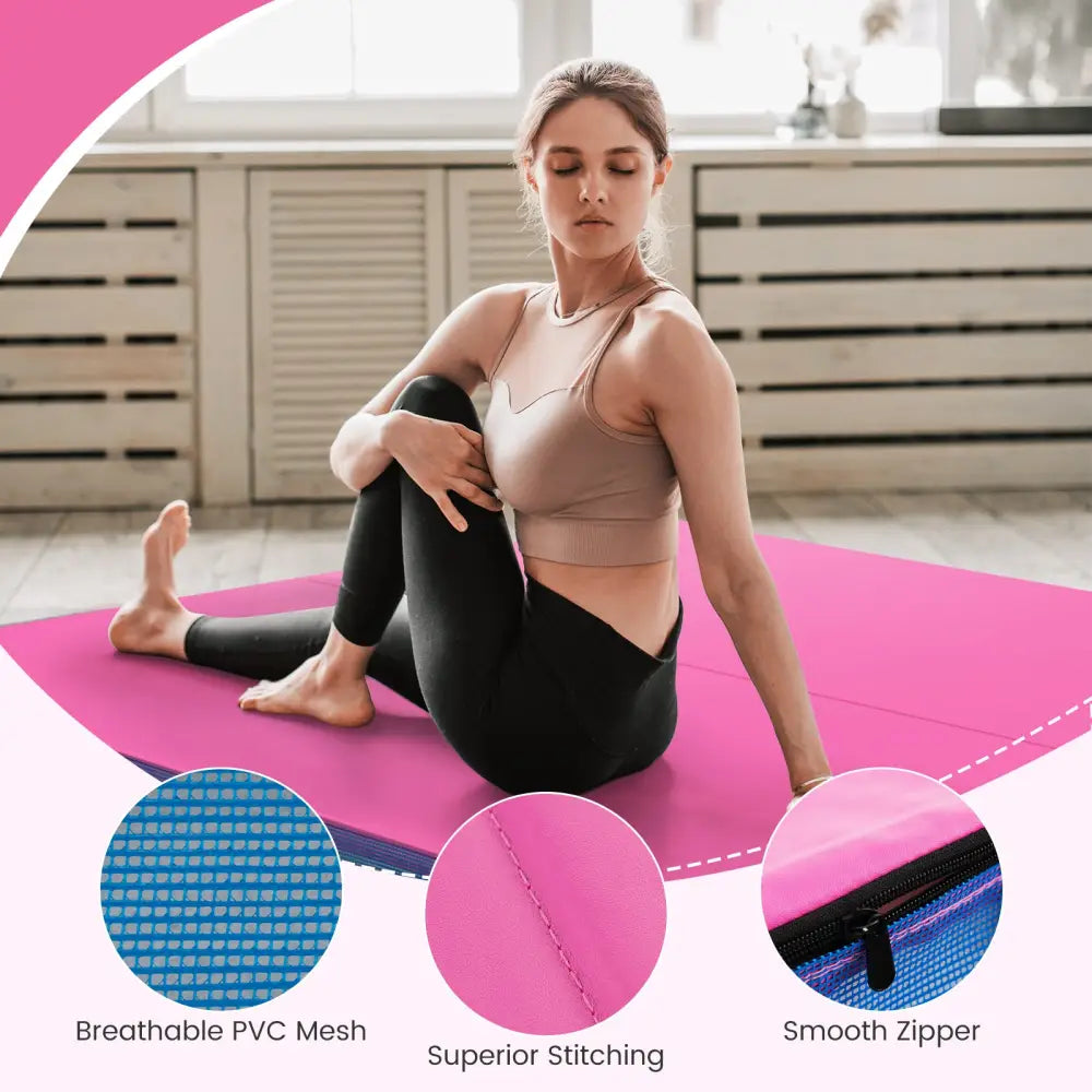 4ft x 4ft x 4in Bi-Folding Gymnastic Tumbling Mat with Handles and Cover-Pink - Pink - Yoga & Gym Mats
