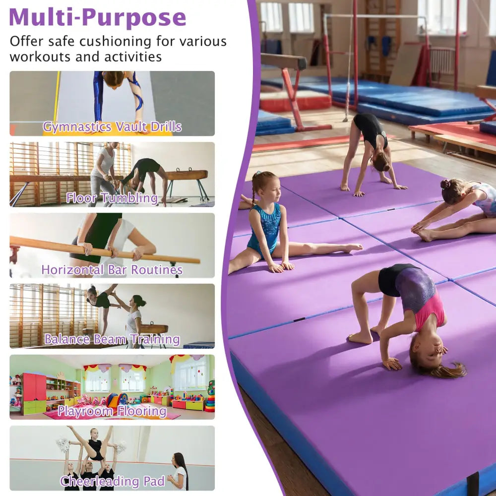 4ft x 4ft x 4in Bi-Folding Gymnastic Tumbling Mat with Handles and Cover-Purple - Purple - Yoga & Gym Mats
