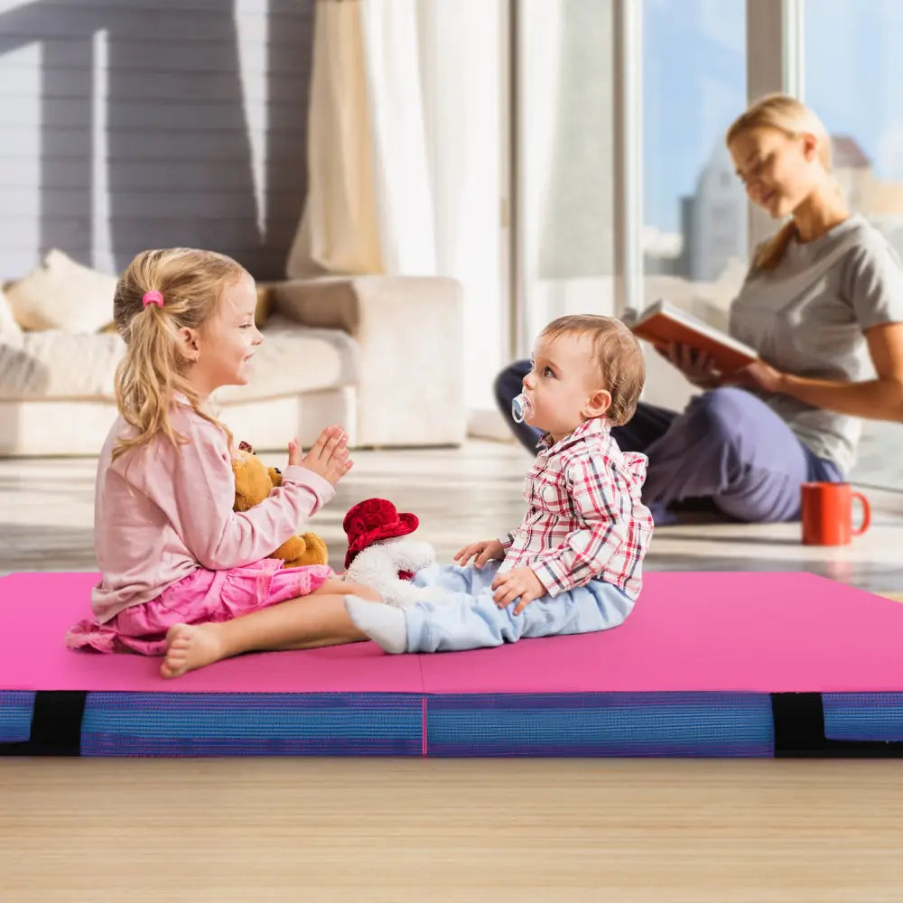 4ft x 4ft x 4in Bi-Folding Gymnastic Tumbling Mat with Handles and Cover-Pink - Pink - Yoga & Gym Mats