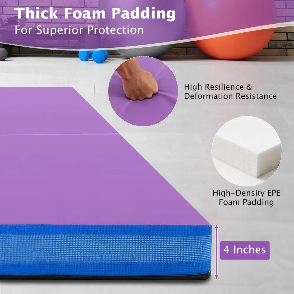 4ft x 4ft x 4in Bi-Folding Gymnastic Tumbling Mat with Handles and Cover-Purple - Purple - Yoga & Gym Mats