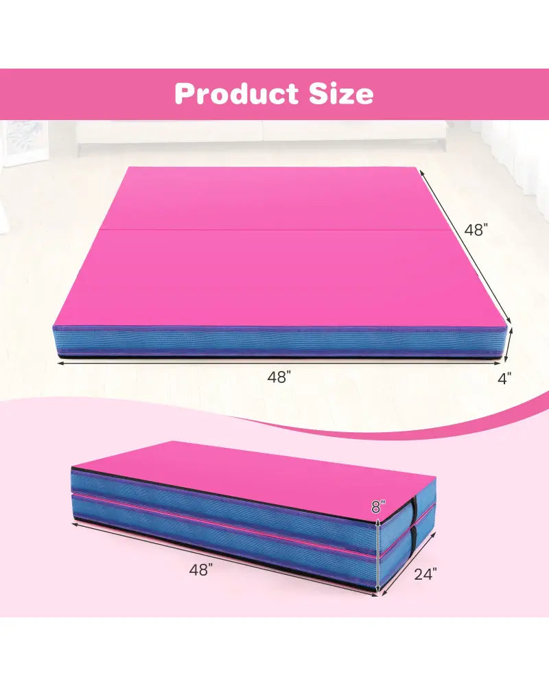 4ft x 4ft x 4in Bi-Folding Gymnastic Tumbling Mat with Handles and Cover-Pink - Pink - Yoga & Gym Mats