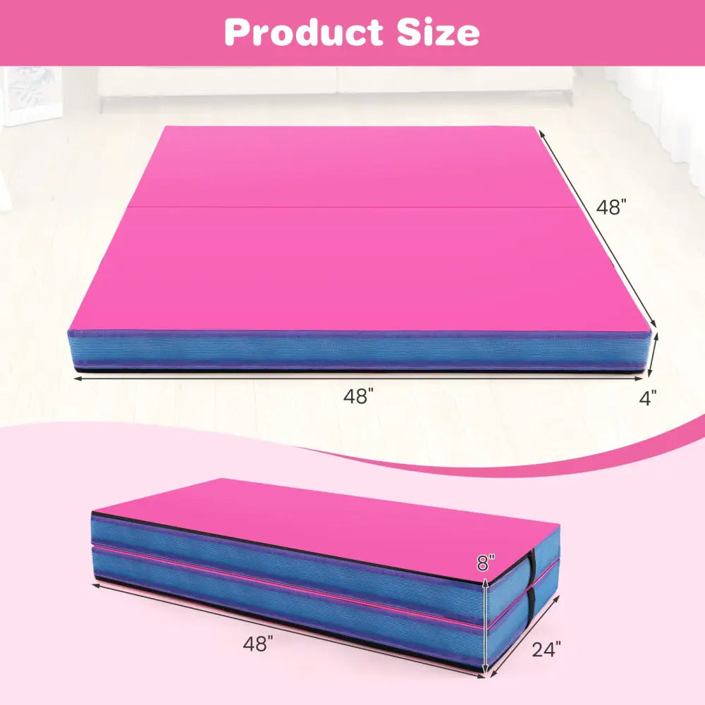 4ft x 4ft x 4in Bi-Folding Gymnastic Tumbling Mat with Handles and Cover-Pink - Pink - Yoga & Gym Mats