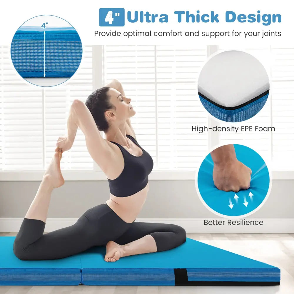 4ft x 4ft x 4in Bi-Folding Gymnastic Tumbling Mat with Handles and Cover-Blue - Blue - Yoga & Gym Mats