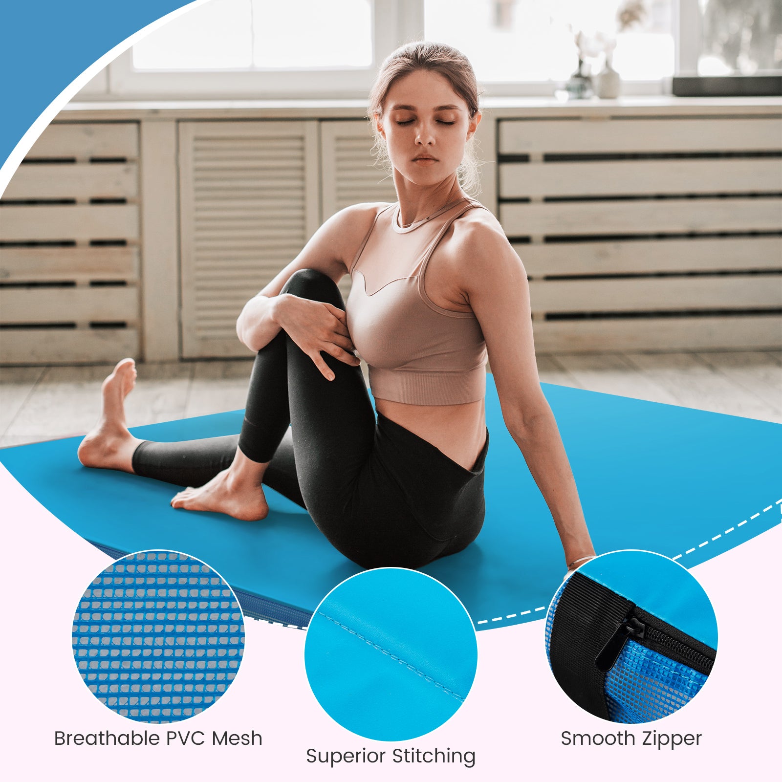4ft x 4ft x 4in Bi-Folding Gymnastic Tumbling Mat with Handles and Cover-Blue