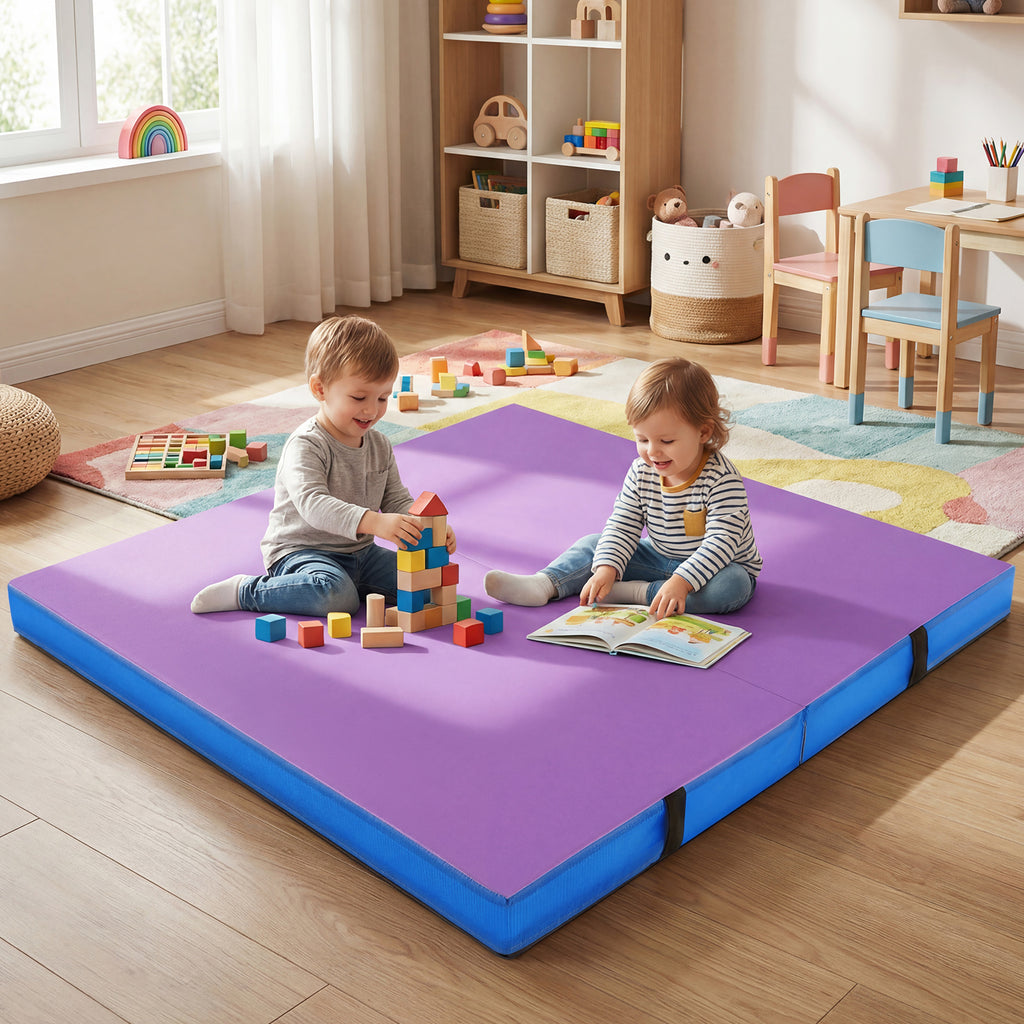 4ft x 4ft x 4in Bi-Folding Gymnastic Tumbling Mat with Handles and Cover-Purple