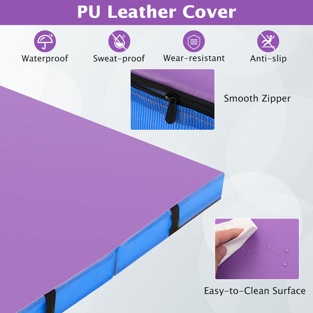 4ft x 4ft x 4in Bi-Folding Gymnastic Tumbling Mat with Handles and Cover-Purple