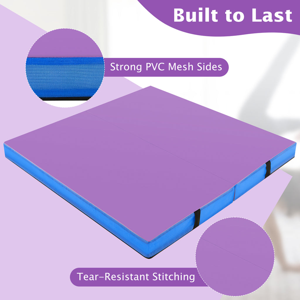 4ft x 4ft x 4in Bi-Folding Gymnastic Tumbling Mat with Handles and Cover-Purple