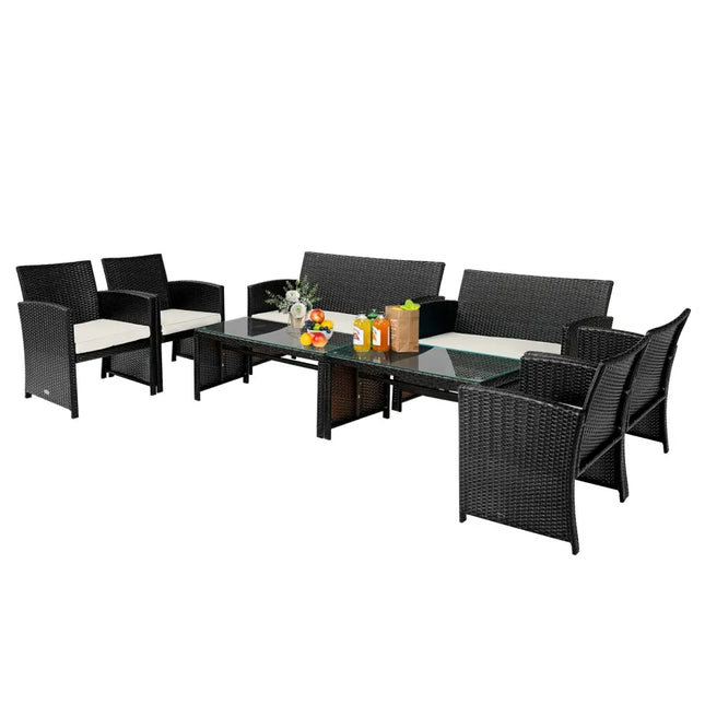 4Pcs Patio Rattan Cushioned Furniture Set-White - White - Patio Furniture Sets