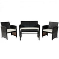 4Pcs Patio Rattan Cushioned Furniture Set - White - Oasis Home Essentials