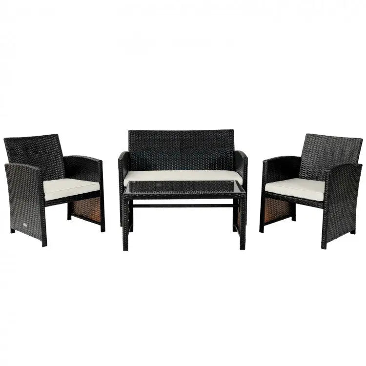 4Pcs Patio Rattan Cushioned Furniture Set - White - Oasis Home Essentials