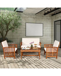 4PCS Patio Solid Wood Furniture Set-Beige - Beige - Patio Conversation Sets