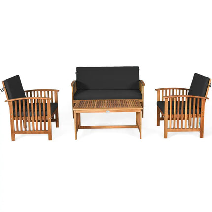 4PCS Patio Solid Wood Furniture Set-Black - Black - Patio Conversation Sets