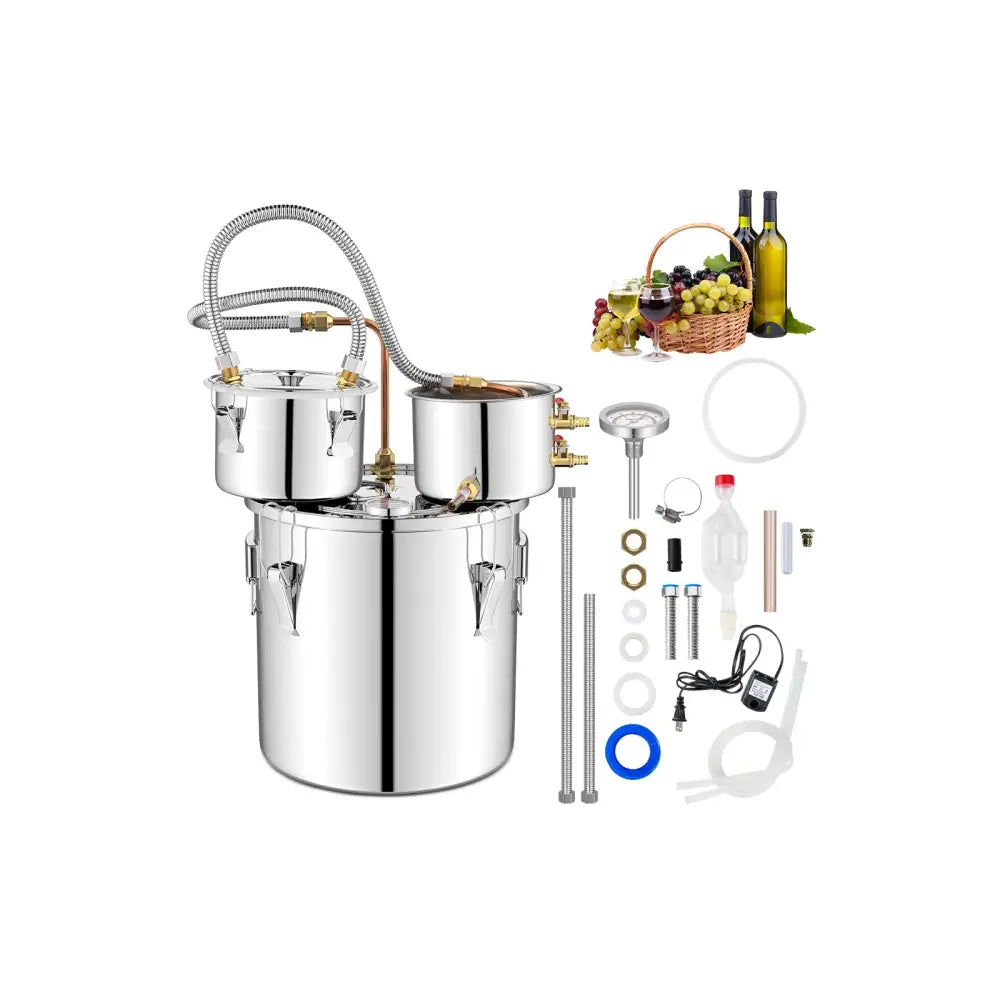 5/10 Gal 22/38 L Water Alcohol Distiller for DIY Whisky-5 Gal - Silver - Small Appliances