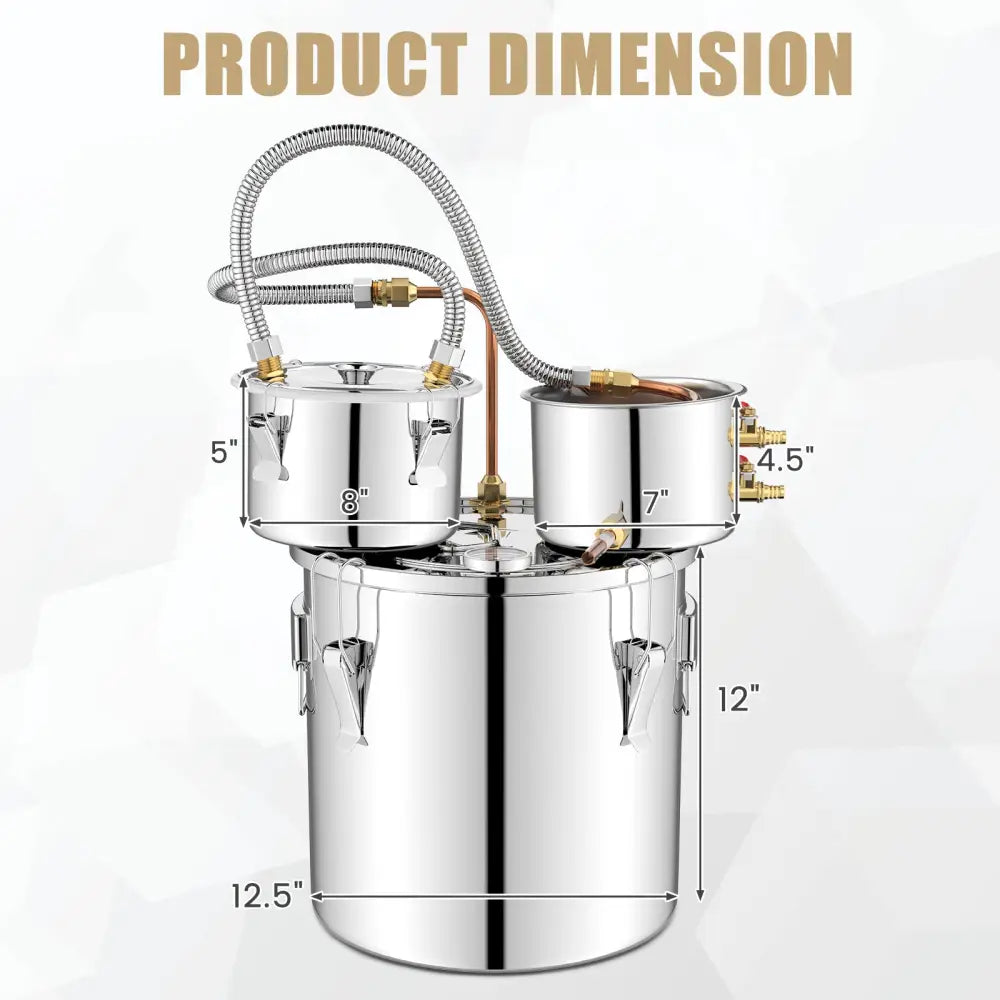 5/10 Gal 22/38 L Water Alcohol Distiller for DIY Whisky-5 Gal - Silver - Small Appliances