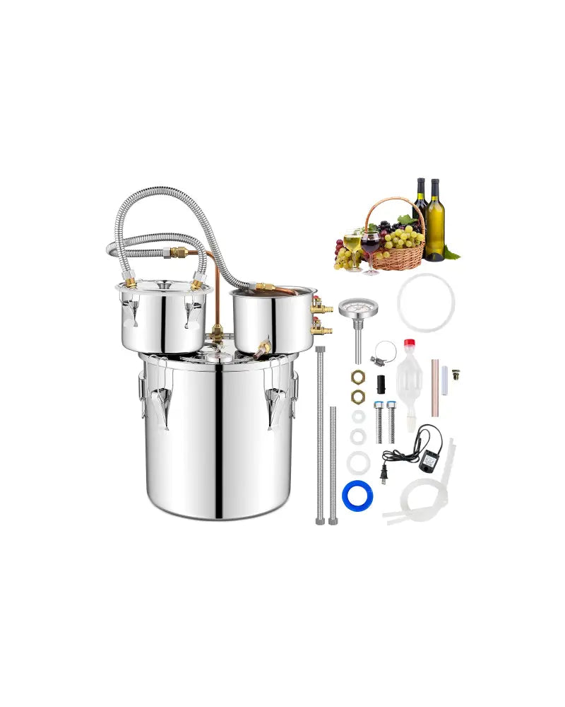 5/10 Gal 22/38 L Water Alcohol Distiller for DIY Whisky-5 Gal - Silver - Small Appliances