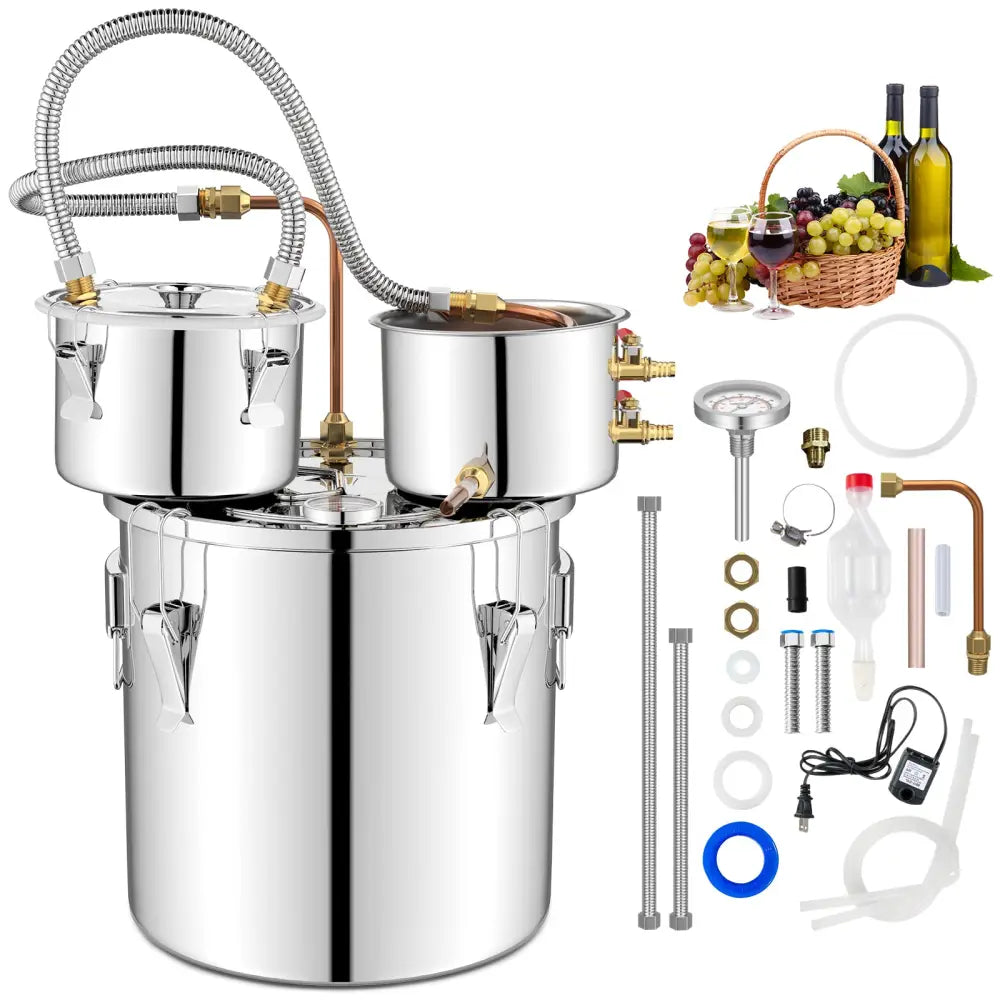 5/10 Gal 22/38 L Water Alcohol Distiller for DIY Whisky-5 Gal - Silver - Small Appliances