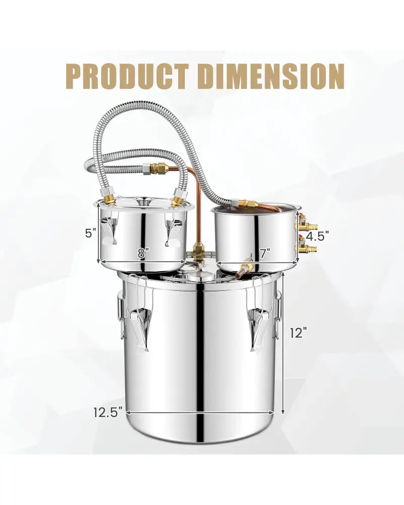 5/10 Gal 22/38 L Water Alcohol Distiller for DIY Whisky-5 Gal - Silver - Small Appliances