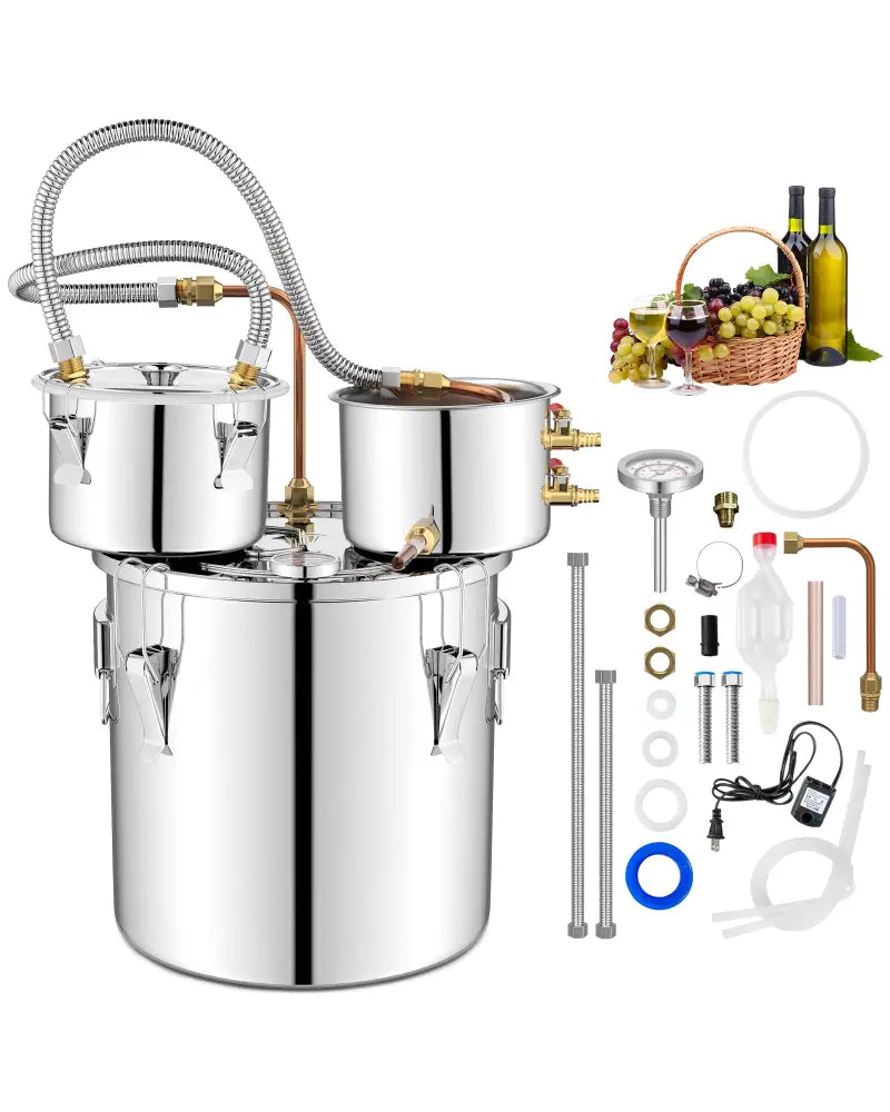 5/10 Gal 22/38 L Water Alcohol Distiller for DIY Whisky-5 Gal - Silver - Small Appliances