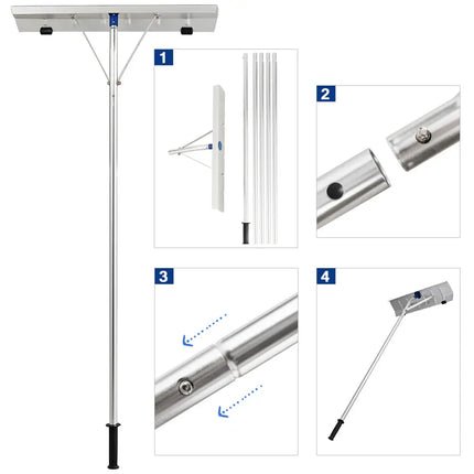 5-20 Feet Extendable Aluminum Snow Roof Rake with Wheels Handle - Silver - Snow Removal