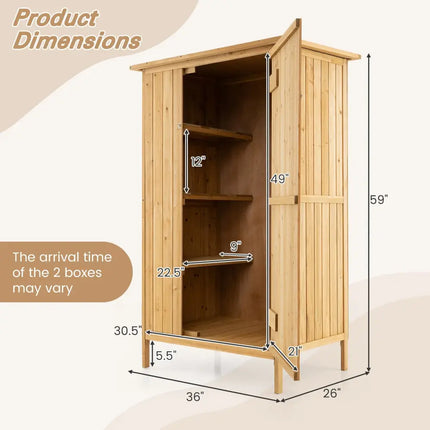 5 3 Feet Outdoor Storage Cabinet with Asphalt Roof and 3 Shelves-Natural - Natural - Sheds & Outdoor Storage
