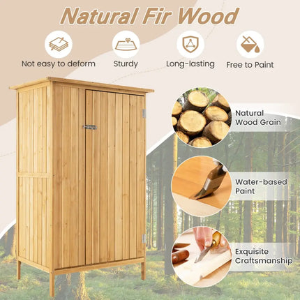 5 3 Feet Outdoor Storage Cabinet with Asphalt Roof and 3 Shelves-Natural - Natural - Sheds & Outdoor Storage