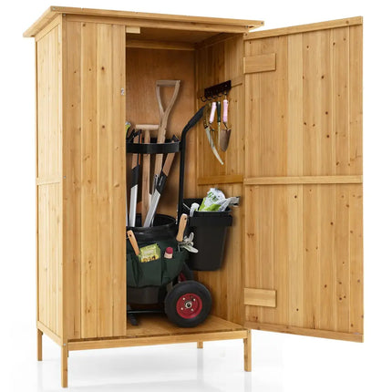 5 3 Feet Outdoor Storage Cabinet with Asphalt Roof and 3 Shelves-Natural - Natural - Sheds & Outdoor Storage