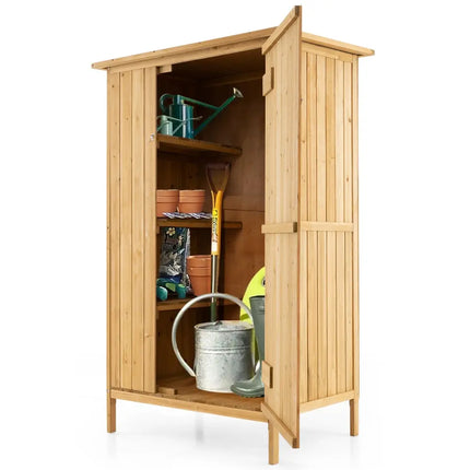 5 3 Feet Outdoor Storage Cabinet with Asphalt Roof and 3 Shelves-Natural - Natural - Sheds & Outdoor Storage