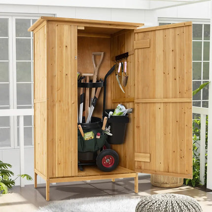 5 3 Feet Outdoor Storage Cabinet with Asphalt Roof and 3 Shelves-Natural - Natural - Sheds & Outdoor Storage