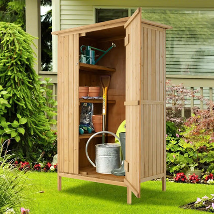 5 3 Feet Outdoor Storage Cabinet with Asphalt Roof and 3 Shelves-Natural - Natural - Sheds & Outdoor Storage