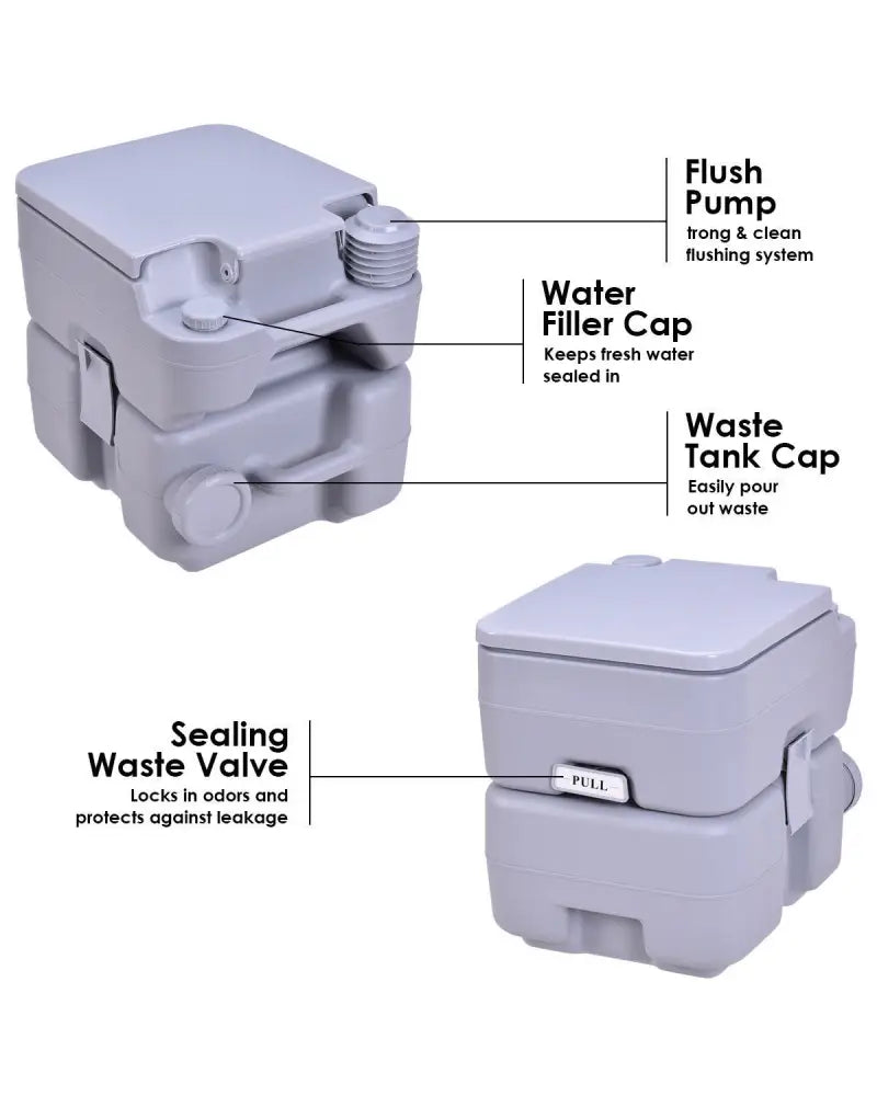 5.3 Gallon Portable Toilet with Waste Tank and Built-in Rotating Spout-Gray - Gray - Portable Toilets & Showers