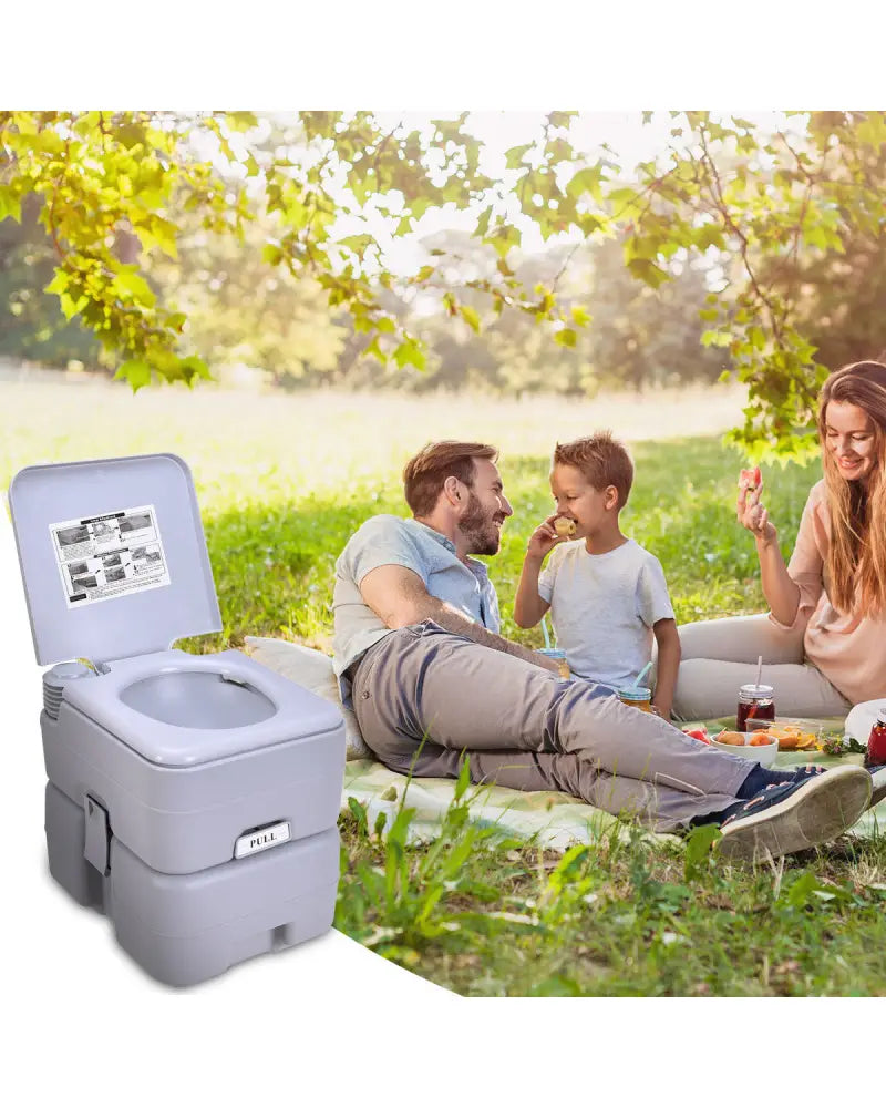 5.3 Gallon Portable Toilet with Waste Tank and Built-in Rotating Spout-Gray - Gray - Portable Toilets & Showers
