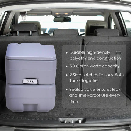5.3 Gallon Portable Toilet with Waste Tank and Built-in Rotating Spout-Gray - Gray - Portable Toilets & Showers