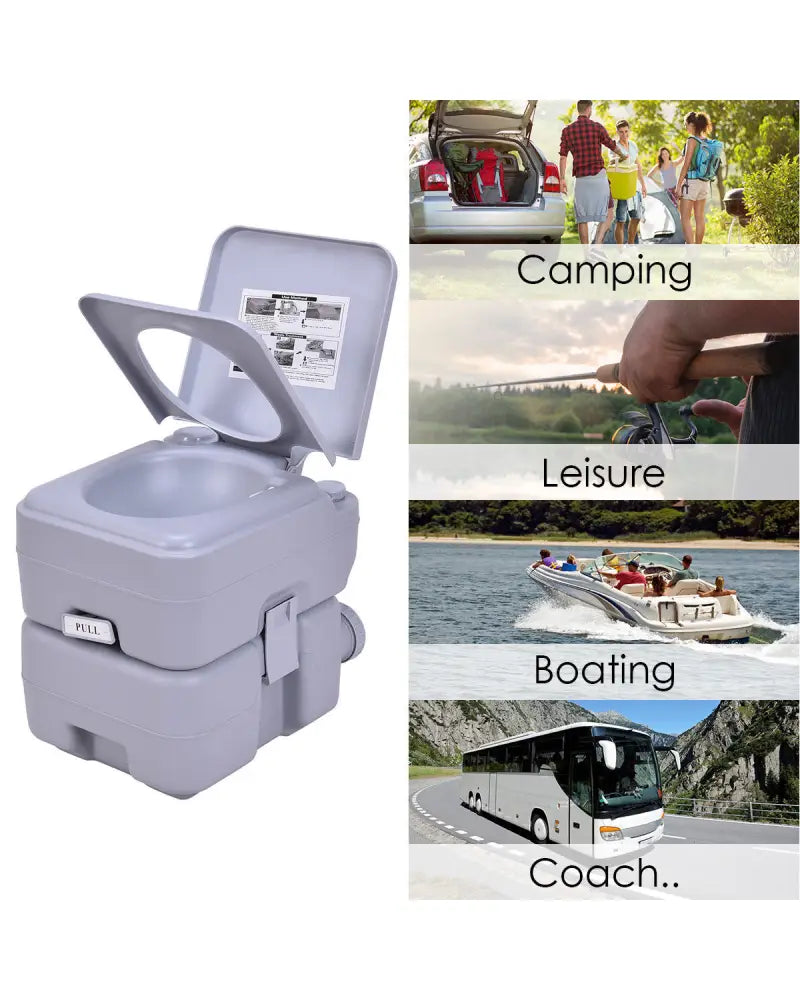 5.3 Gallon Portable Toilet with Waste Tank and Built-in Rotating Spout-Gray - Gray - Portable Toilets & Showers