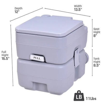 5.3 Gallon Portable Toilet with Waste Tank and Built-in Rotating Spout-Gray - Gray - Portable Toilets & Showers