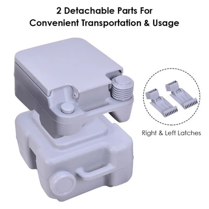 5.3 Gallon Portable Toilet with Waste Tank and Built-in Rotating Spout-Gray - Gray - Portable Toilets & Showers