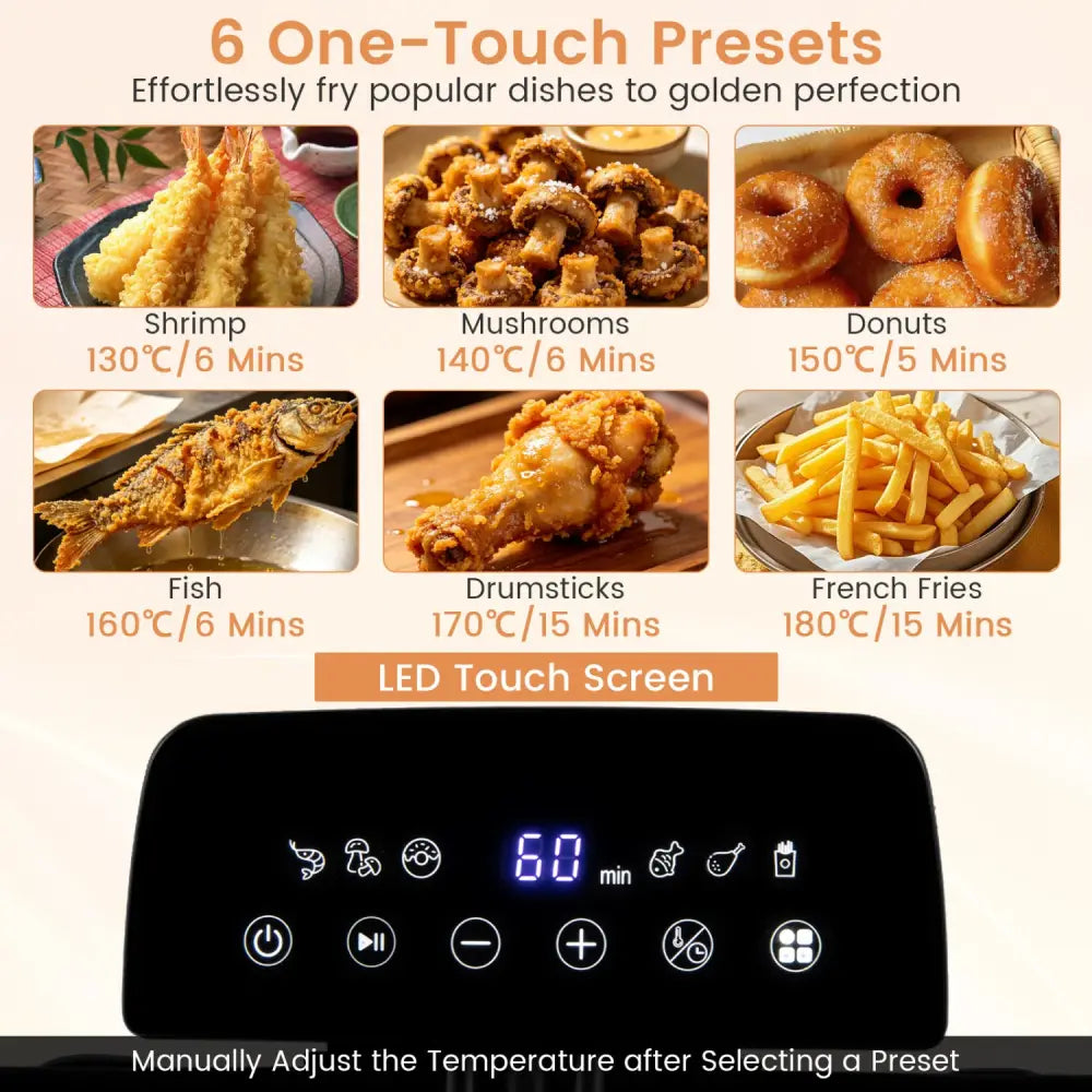 5.3-Qt Electric Deep Fryer with 3 Baskets 1700W LED Touch Screen and 6 Presets-Silver - Silver - Air Fryers