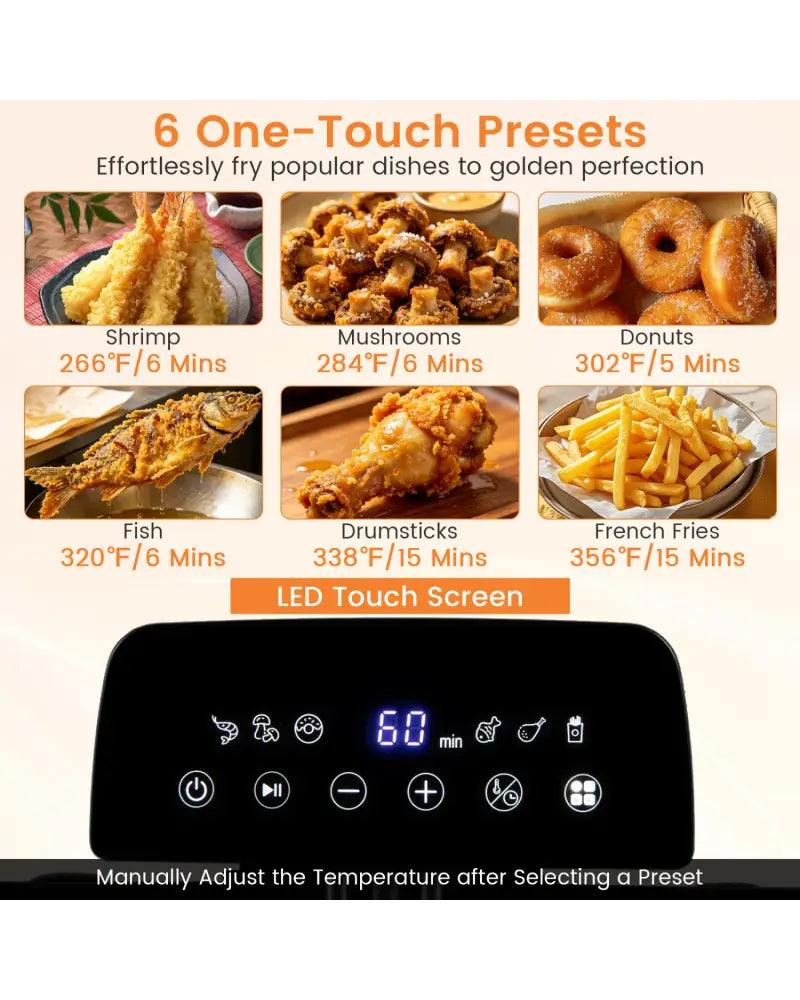 5.3-Qt Electric Deep Fryer with 3 Baskets 1700W LED Touch Screen and 6 Presets-Black - Black - Air Fryers