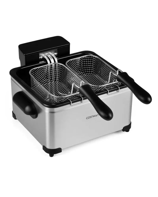 5.3-Qt Electric Deep Fryer with 3 Baskets 1700W LED Touch Screen and 6 Presets-Silver - Silver - Air Fryers