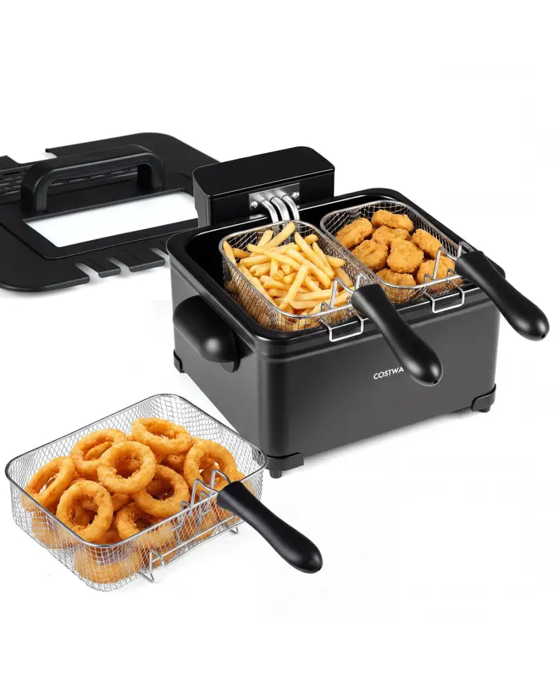 5.3-Qt Electric Deep Fryer with 3 Baskets 1700W LED Touch Screen and 6 Presets-Black - Black - Air Fryers