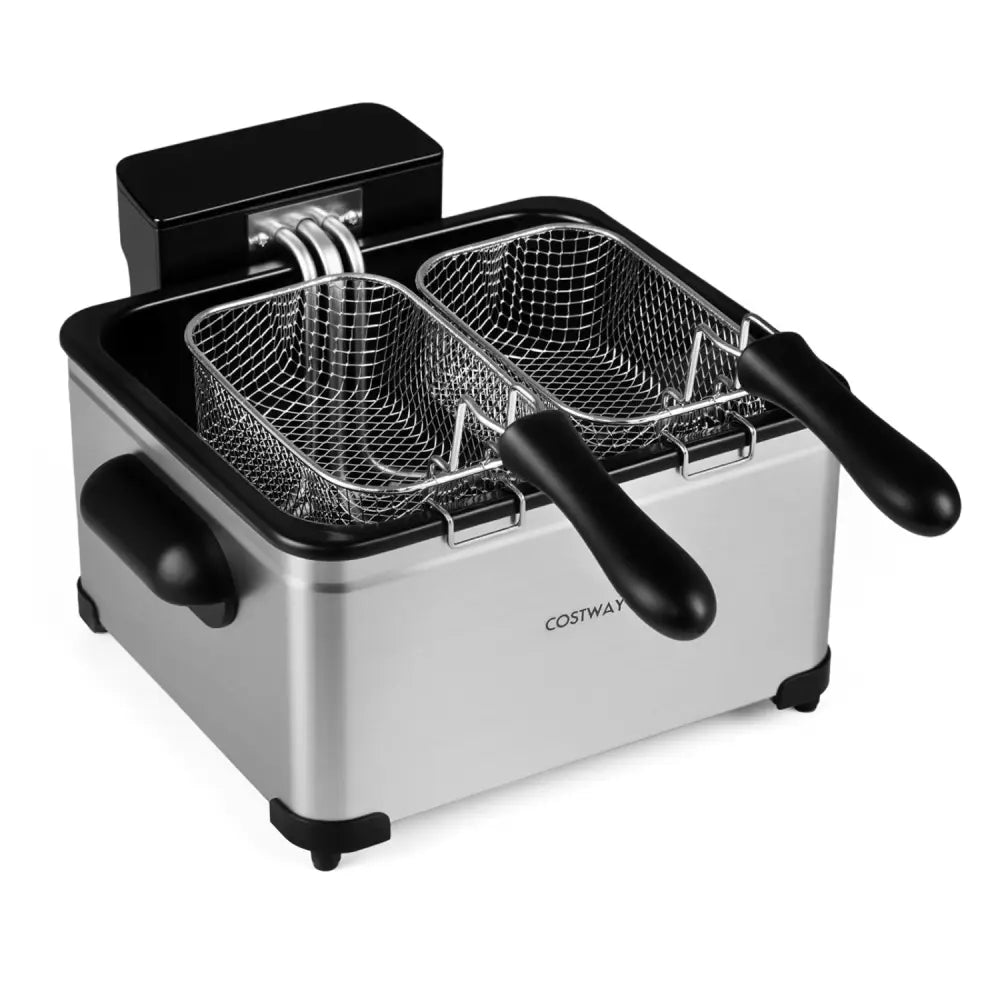 5.3-Qt Electric Deep Fryer with 3 Baskets 1700W LED Touch Screen and 6 Presets-Silver - Silver - Air Fryers