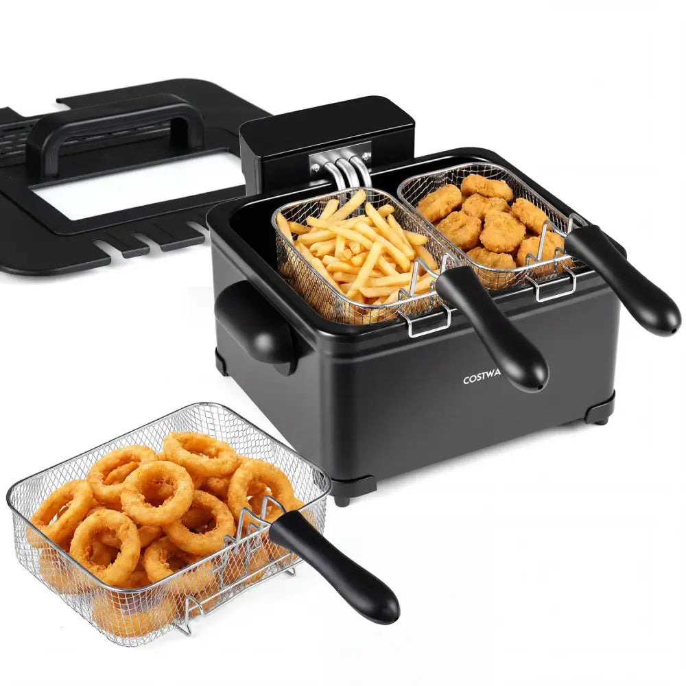 5.3-Qt Electric Deep Fryer with 3 Baskets 1700W LED Touch Screen and 6 Presets-Black - Black - Air Fryers