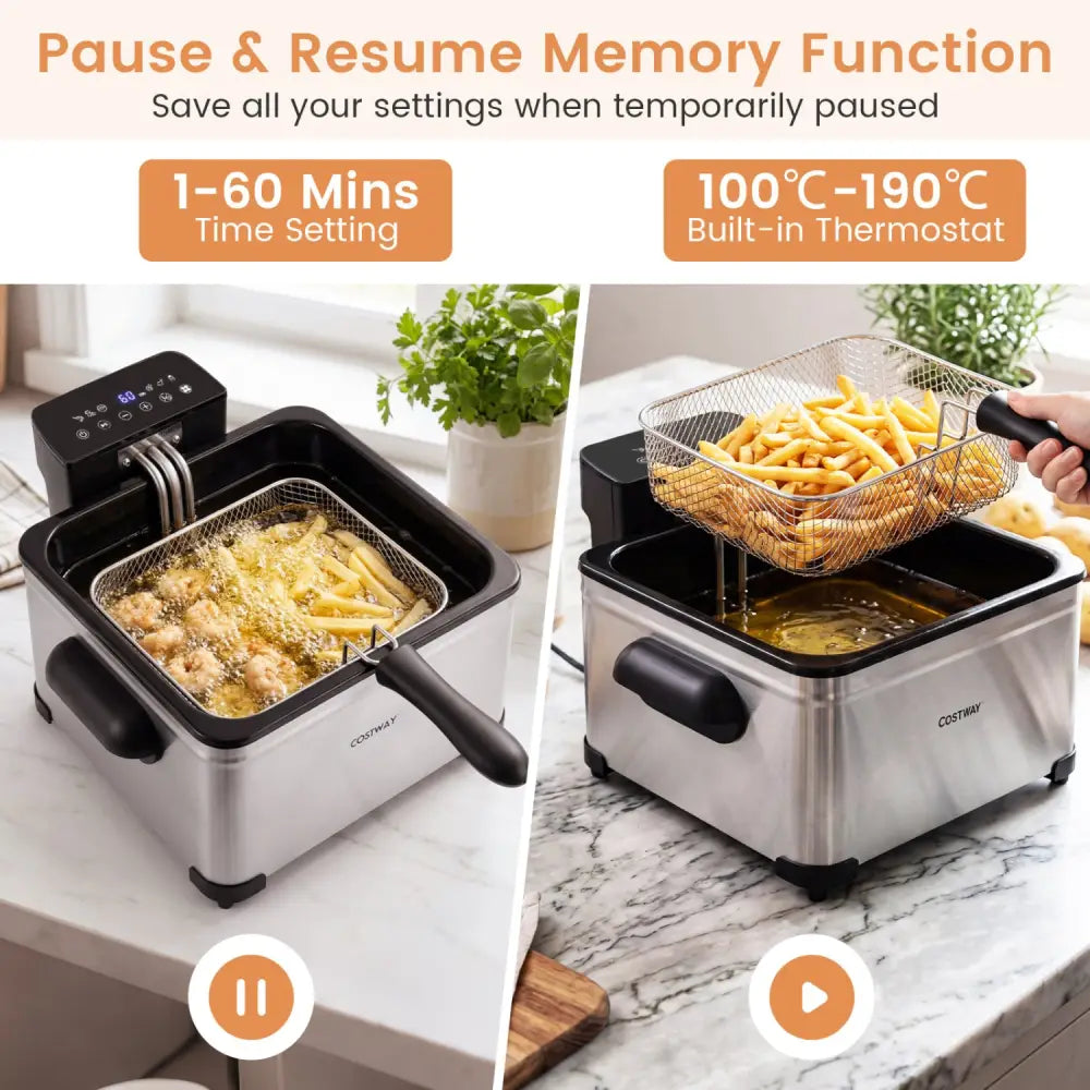 5.3-Qt Electric Deep Fryer with 3 Baskets 1700W LED Touch Screen and 6 Presets-Silver - Silver - Air Fryers