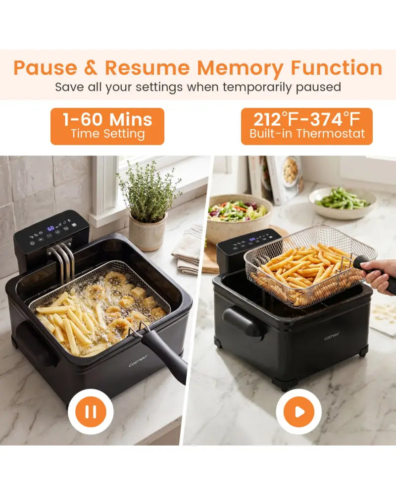 5.3-Qt Electric Deep Fryer with 3 Baskets 1700W LED Touch Screen and 6 Presets-Black - Black - Air Fryers