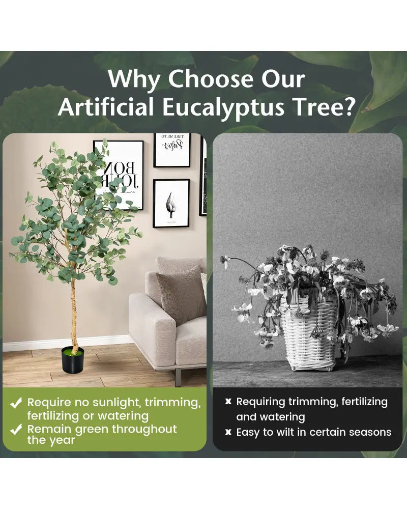 5.5 Feet Artificial Eucalyptus Tree with 517 Silver Dollar Leaves-1 Pack - Black & Green - Faux Plants