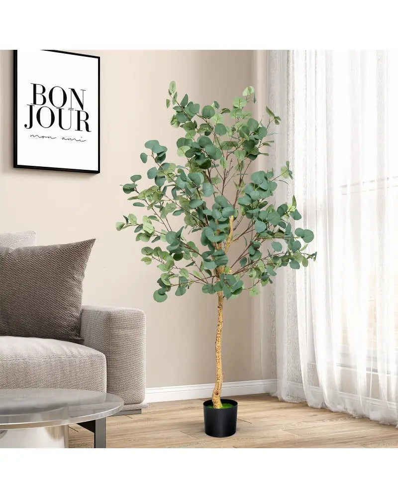 5.5 Feet Artificial Eucalyptus Tree with 517 Silver Dollar Leaves-1 Pack - Black & Green - Faux Plants