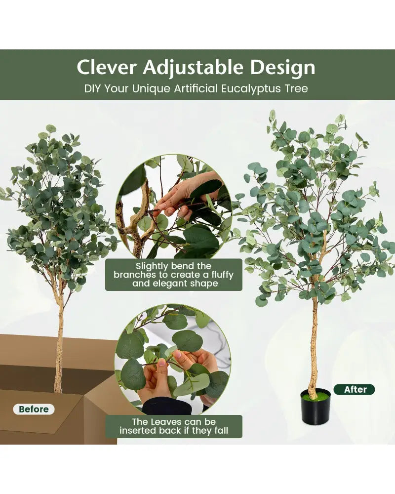 5.5 Feet Artificial Eucalyptus Tree with 517 Silver Dollar Leaves-1 Pack - Black & Green - Faux Plants
