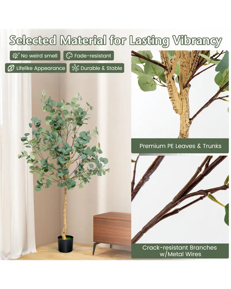 5.5 Feet Artificial Eucalyptus Tree with 517 Silver Dollar Leaves-1 Pack - Black & Green - Faux Plants