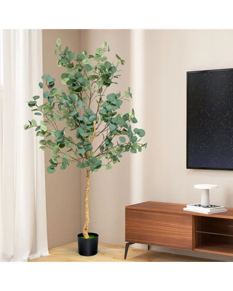 5.5 Feet Artificial Eucalyptus Tree with 517 Silver Dollar Leaves-1 Pack - Black & Green - Faux Plants