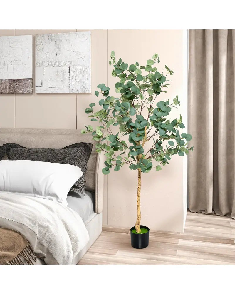 5.5 Feet Artificial Eucalyptus Tree with 517 Silver Dollar Leaves-1 Pack - Black & Green - Faux Plants