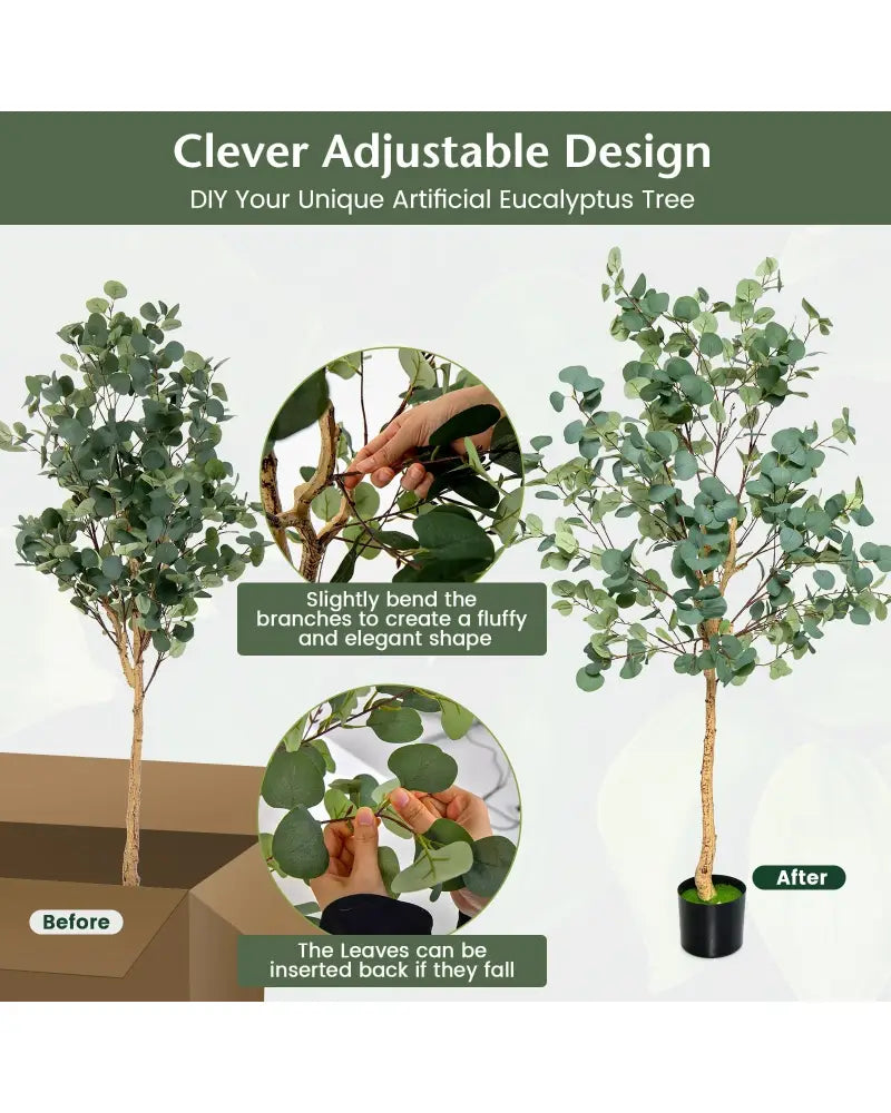 5.5 Feet Artificial Eucalyptus Tree with 517 Silver Dollar Leaves-2 Peice - Faux Plants